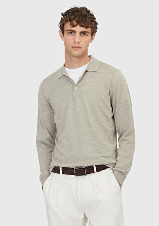 Taş Polo Yaka Düz Örgü Yün Karışımlı Triko Kazak