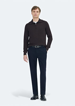 Mürdüm Yarım Balıkçı Yaka Düz Örgü Yün Karışımlı Triko Kazak