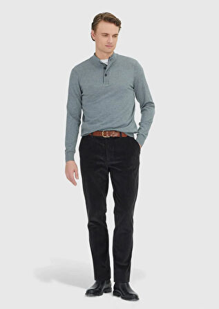 Gri Polo Yaka Düz Örgü Triko Kazak