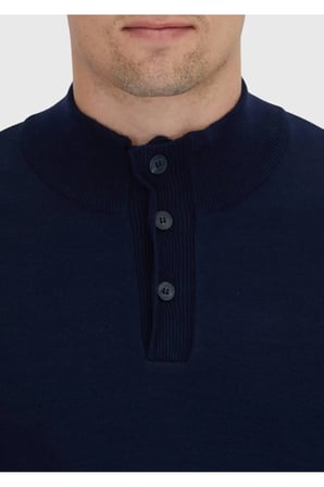 Lacivert Polo Yaka Düz Örgü Triko Kazak