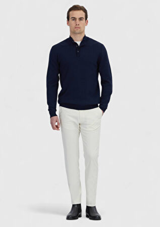 Lacivert Polo Yaka Düz Örgü Triko Kazak