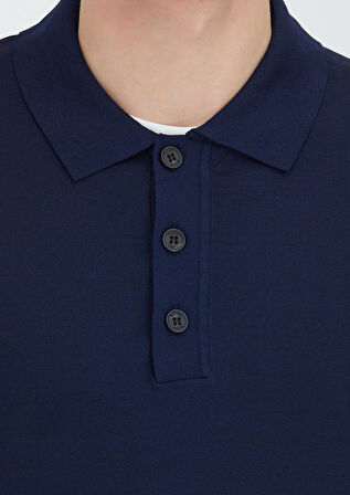 Lacivert Polo Yaka Düz Örgü Triko