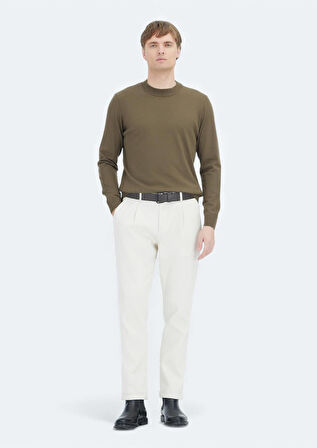 Haki Bisiklet Yaka Düz Örgü Triko Kazak