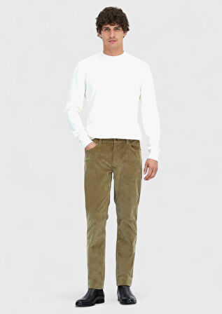 Ekru Bisiklet Yaka Düz Örgü Triko Kazak