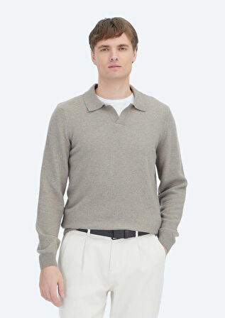 Vizon Polo Yaka Selanik Yün Karışımlı Triko Kazak