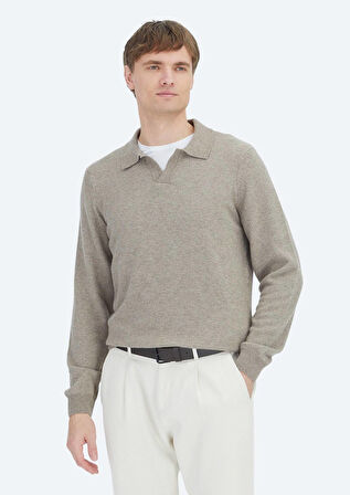 Vizon Polo Yaka Selanik Yün Karışımlı Triko Kazak