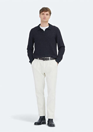 Antrasit Polo Yaka Selanik Yün Karışımlı Triko Kazak