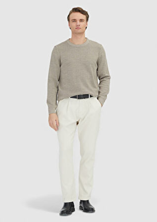 Bej Bisiklet Yaka Selanik Yün Karışımlı Triko Kazak