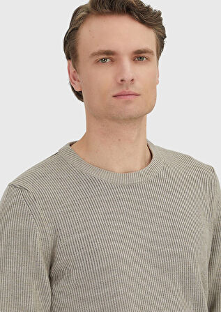 Bej Bisiklet Yaka Selanik Yün Karışımlı Triko Kazak