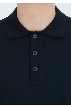 Siyah Polo Yaka Düz Örgü Triko Kazak