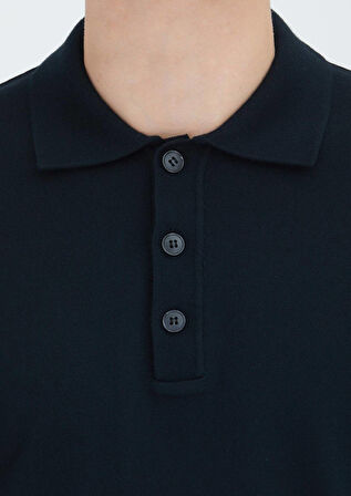 Siyah Polo Yaka Düz Örgü Triko Kazak