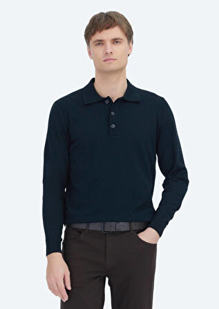 Siyah Polo Yaka Düz Örgü Triko Kazak