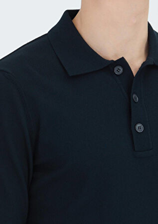 Siyah Polo Yaka Düz Örgü Triko Kazak