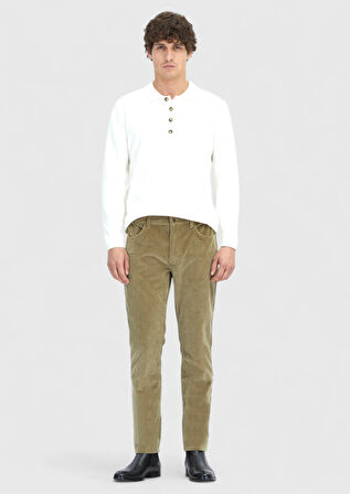 Ekru Polo Yaka Düz Örgü Triko Kazak