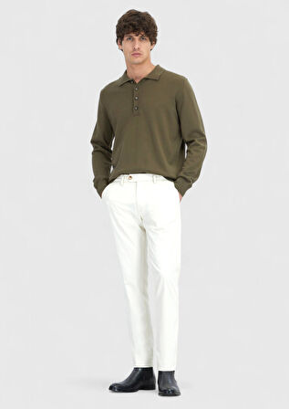 Haki Polo Yaka Düz Örgü Triko Kazak