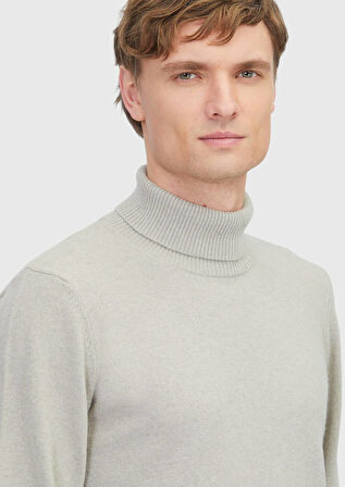 Taş Tam Balıkçı Yaka Düz Örgü Yün Karışımlı Triko Kazak