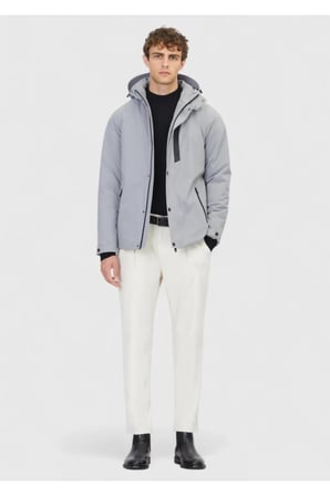Açık Gri Regular Fit Kapüşonlu Casual Dokuma Mont