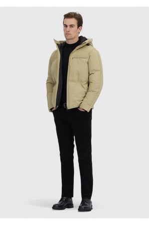Kum Regular Fit Kapüşonlu Casual Dokuma Mont