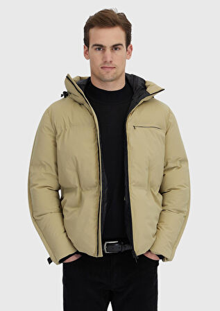 Kum Regular Fit Kapüşonlu Casual Dokuma Mont