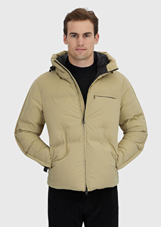 Kum Regular Fit Kapüşonlu Casual Dokuma Mont