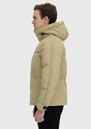 Kum Regular Fit Kapüşonlu Casual Dokuma Mont