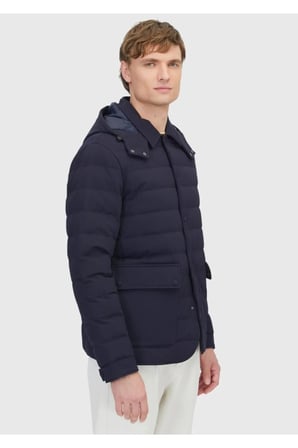 Lacivert Regular Fit Kapüşonlu Casual Dokuma Mont