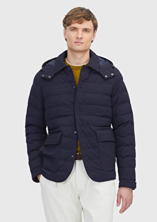 Lacivert Regular Fit Kapüşonlu Casual Dokuma Mont