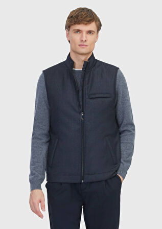 Antrasit Regular Fit Dik Yaka Casual Dokuma Spor Yelek