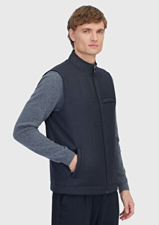 Antrasit Regular Fit Dik Yaka Casual Dokuma Spor Yelek