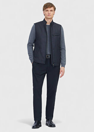 Antrasit Regular Fit Dik Yaka Casual Dokuma Spor Yelek