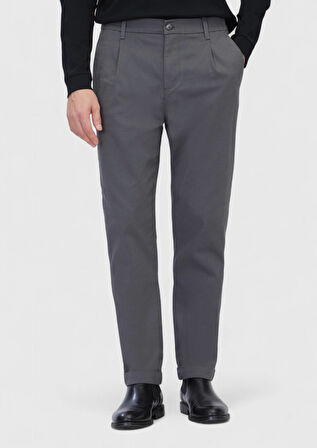 Gri Düz Dokuma Jogging Fit Casual Pamuk Karışımlı Pantolon