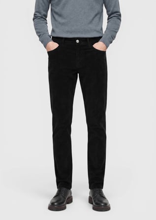Siyah Düz Dokuma Slim Fit Kadife Casual Pamuk Karışımlı Pantolon