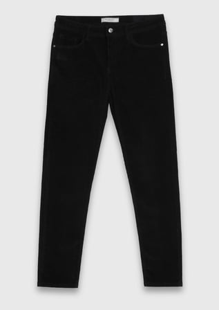 Siyah Düz Dokuma Slim Fit Kadife Casual Pamuk Karışımlı Pantolon