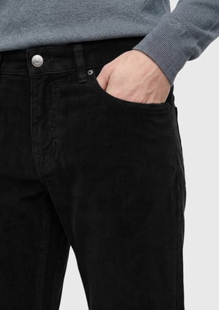 Siyah Düz Dokuma Slim Fit Kadife Casual Pamuk Karışımlı Pantolon