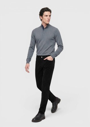 Siyah Düz Dokuma Slim Fit Kadife Casual Pamuk Karışımlı Pantolon