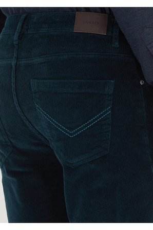 Petrol Düz Dokuma Slim Fit Kadife Casual Pamuk Karışımlı Pantolon