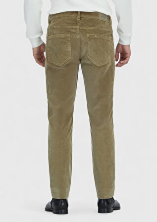 Açık Yeşil Düz Dokuma Slim Fit Kadife Casual Pamuk Karışımlı Pantolon