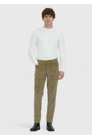 Açık Yeşil Düz Dokuma Slim Fit Kadife Casual Pamuk Karışımlı Pantolon