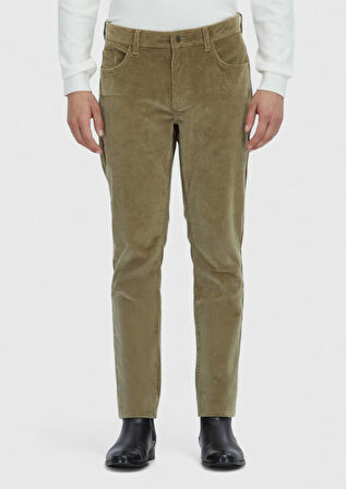 Açık Yeşil Düz Dokuma Slim Fit Kadife Casual Pamuk Karışımlı Pantolon