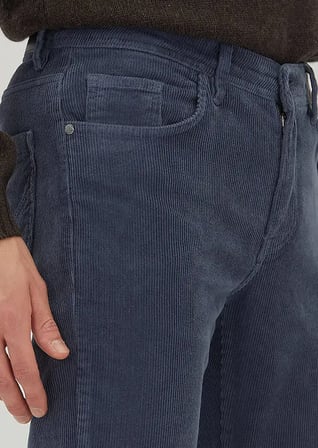 Mavi Düz Dokuma Slim Fit Kadife Casual Pamuk Karışımlı Pantolon