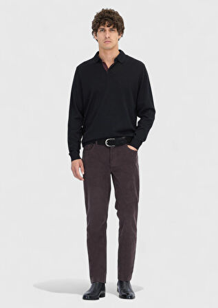 Mürdüm Düz Dokuma Slim Fit Kadife Casual Pamuk Karışımlı Pantolon