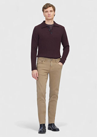 Vizon Düz Örme Slim Fit Casual Pamuk Karışımlı Pantolon