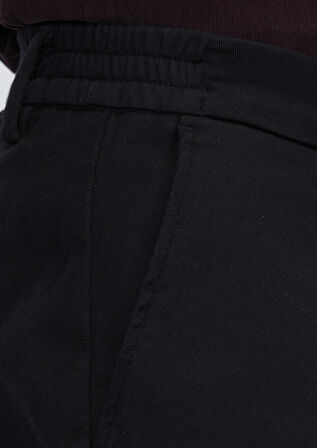 Siyah Düz Dokuma Jogging Fit Casual Pamuk Karışımlı Pantolon