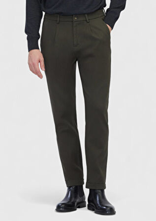 Haki Düz Dokuma Jogging Fit Casual Pamuk Karışımlı Pantolon