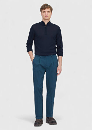 Petrol Düz Dokuma Regular Fit Casual Pamuk Karışımlı Pantolon