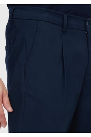 Lacivert Düz Dokuma Regular Fit Casual Pamuk Karışımlı Pantolon