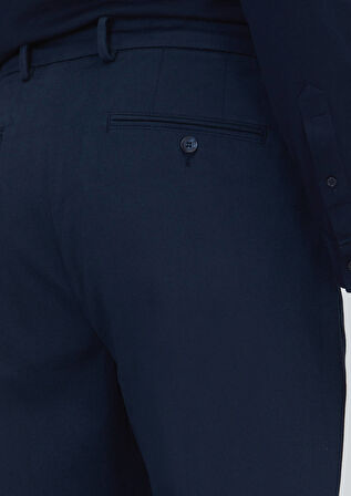 Lacivert Düz Dokuma Regular Fit Casual Pamuk Karışımlı Pantolon