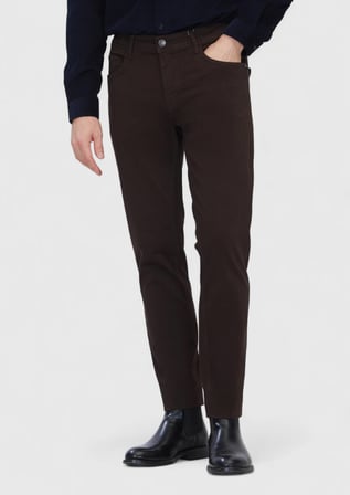 Kahverengi Düz Dokuma Slim Fit Casual Pamuk Karışımlı Pantolon