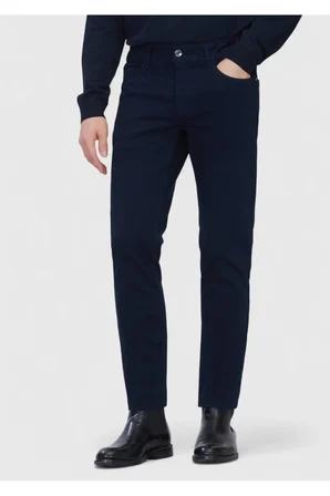 Lacivert Düz Dokuma Slim Fit Casual Pamuk Karışımlı Pantolon