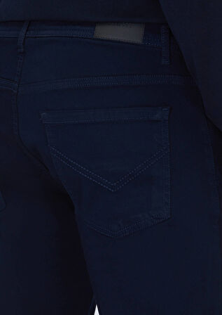 Lacivert Düz Dokuma Slim Fit Casual Pamuk Karışımlı Pantolon
